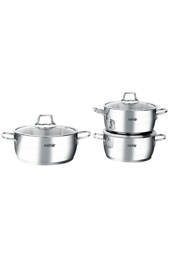 Nehir Silver Klasik 16-18-20 cm 6 Parça Derin Paslanmaz Çelik Tencere Seti - 2